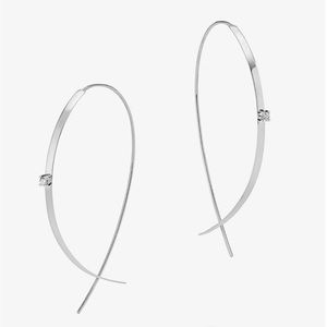 LANA White Gold Small Flat Upside Down Hoops with Diamonds